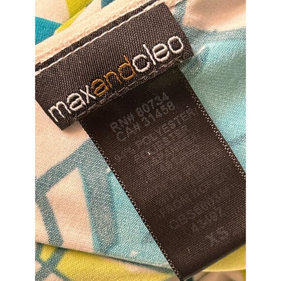 Max & Cleo Women's Green White Sleeveless Asymmetrical Hem Y2K Dress XS Vintage - Picture 5 of 5